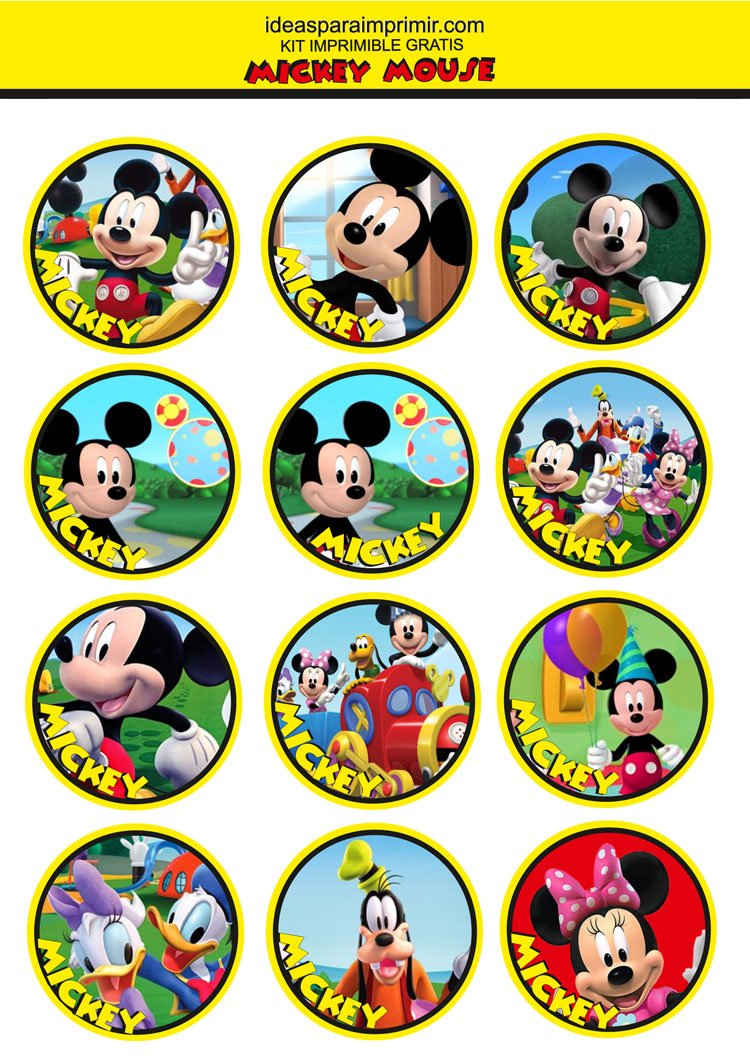 Toppers, stikers, círculos Mickey Mouse