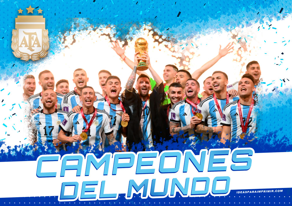 Poster de la selección Argentina Campeón del Mundo y nuevo escudo de AFA - Lionel Messi - Escudo AFA