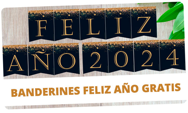 Banderines FELIZ AÑO NUEVO 2024 para imprimir gratis
