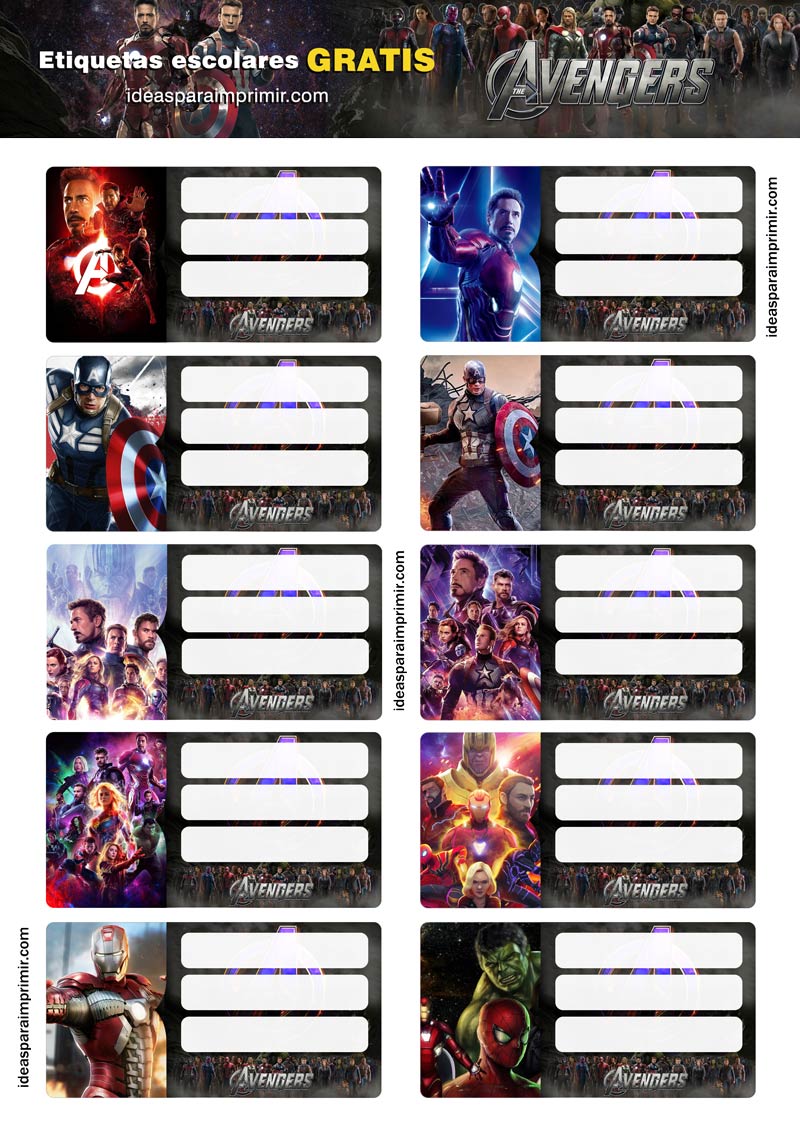 Etiquetas escolares Avengers