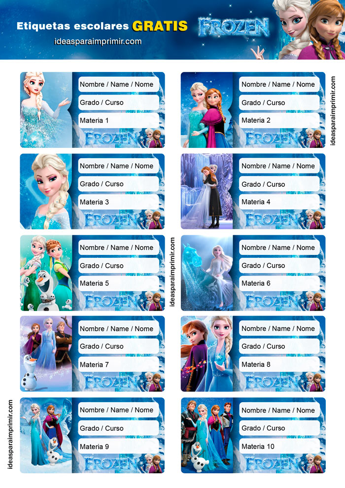 Etiquetas escolares Frozen
