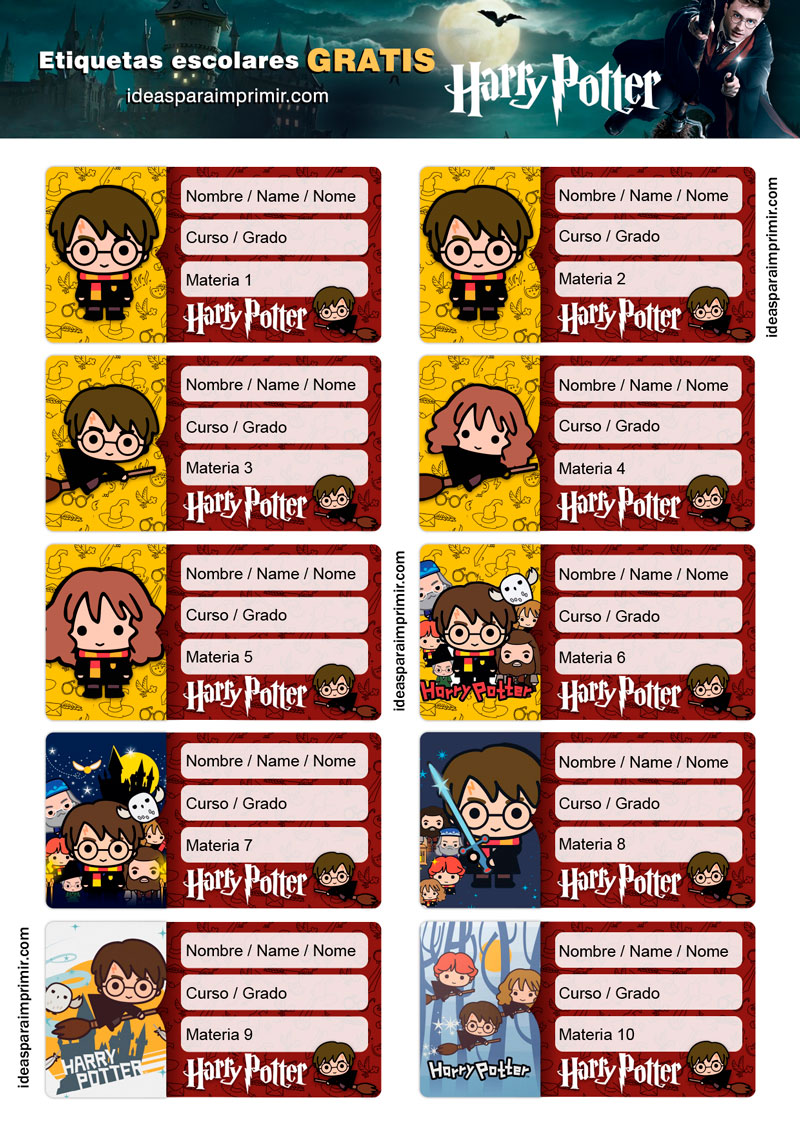 Etiquetas escolares Harry Potter