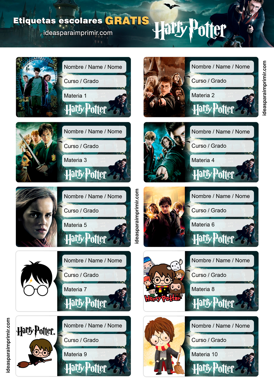 Etiquetas escolares Harry Potter