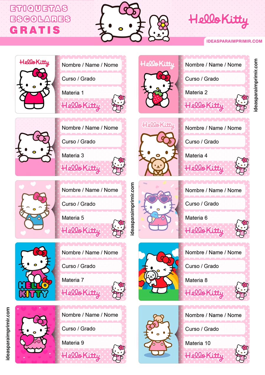 Etiquetas escolares Hello Kitty