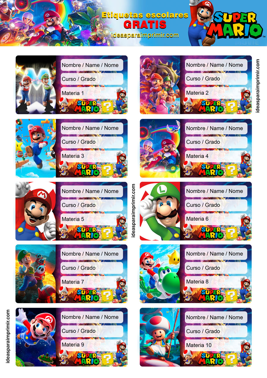 Etiquetas escolares Mario Bros