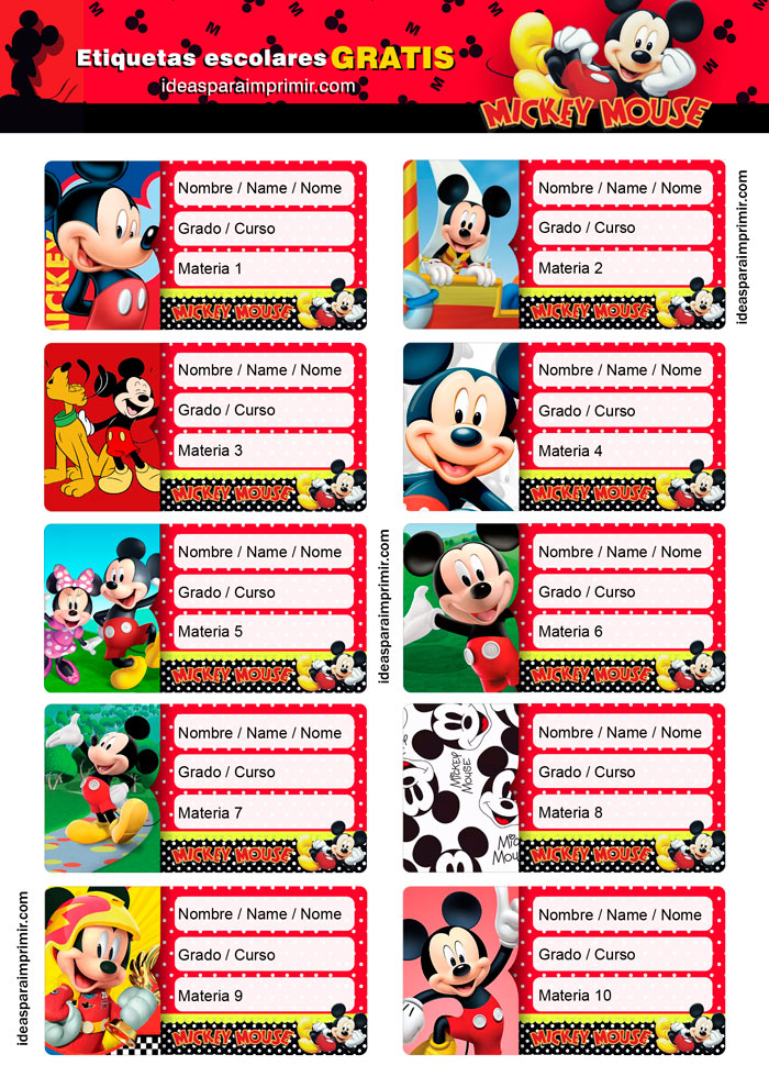 Etiquetas escolares Mickey Mouse