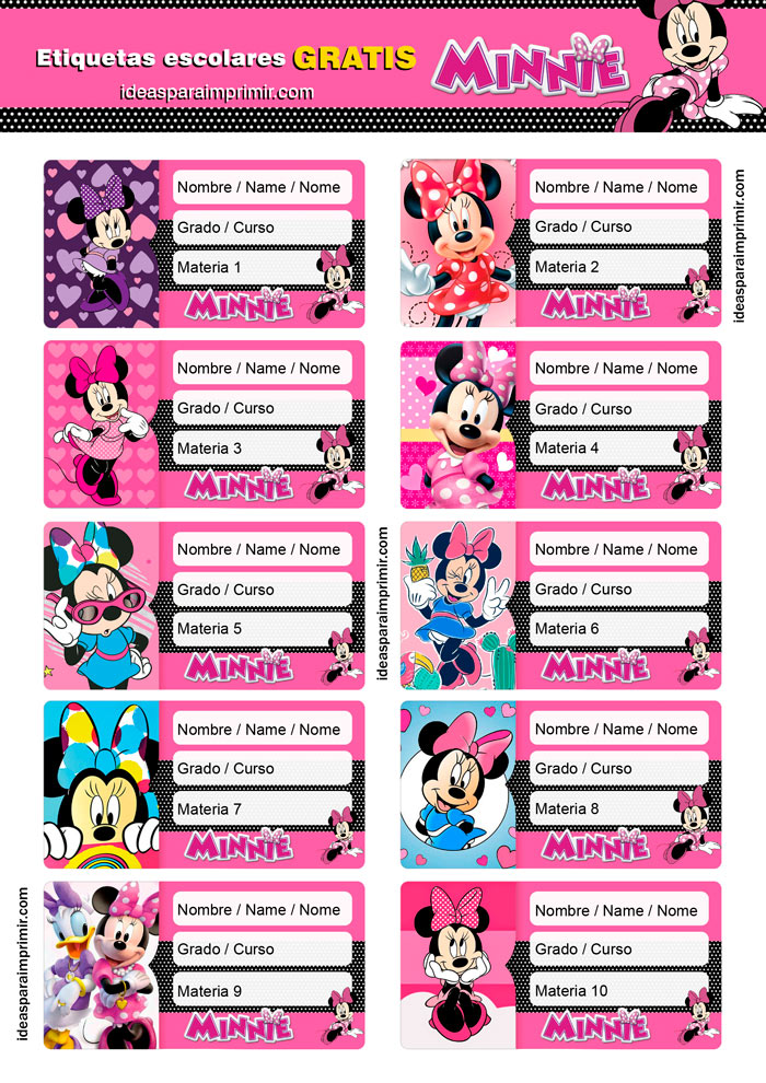 Etiquetas escolares Minnie Mouse Disney