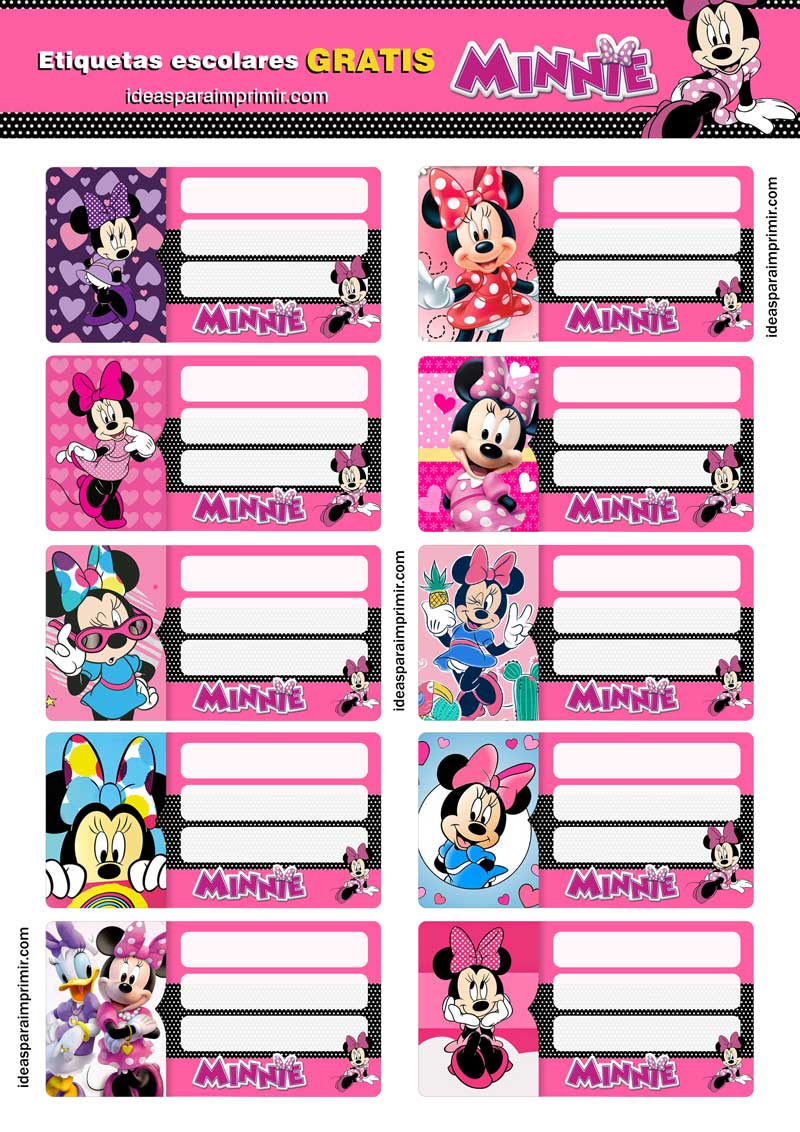 Etiquetas escolares Minnie Mouse