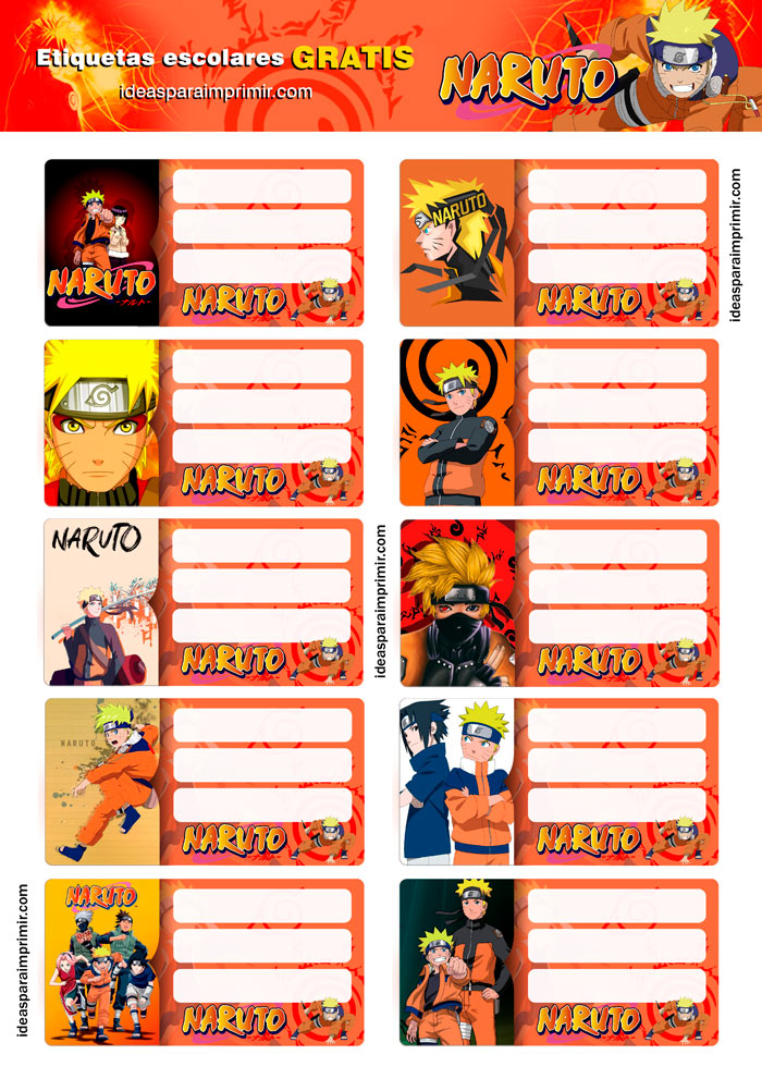 Etiquetas escolares Naruto