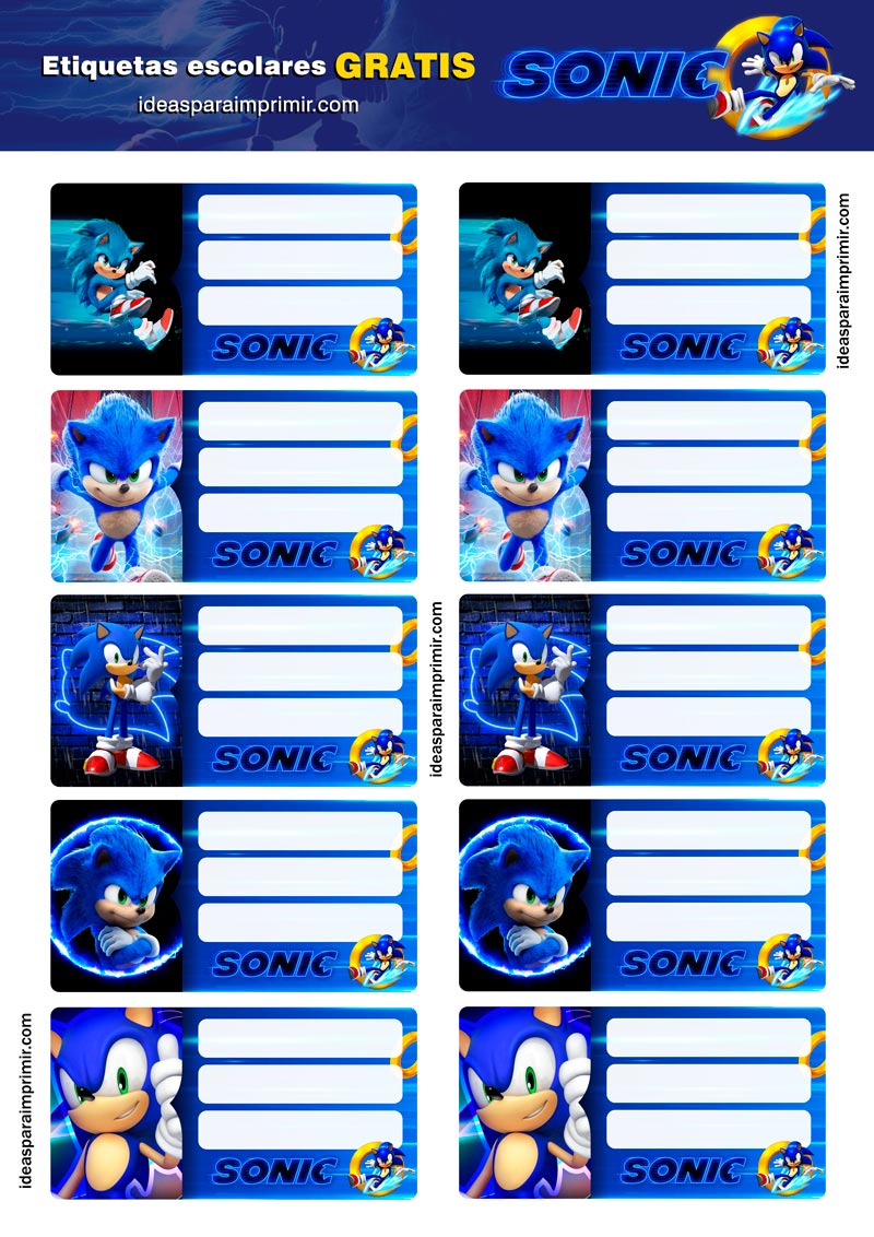 Etiquetas escolares Sonic
