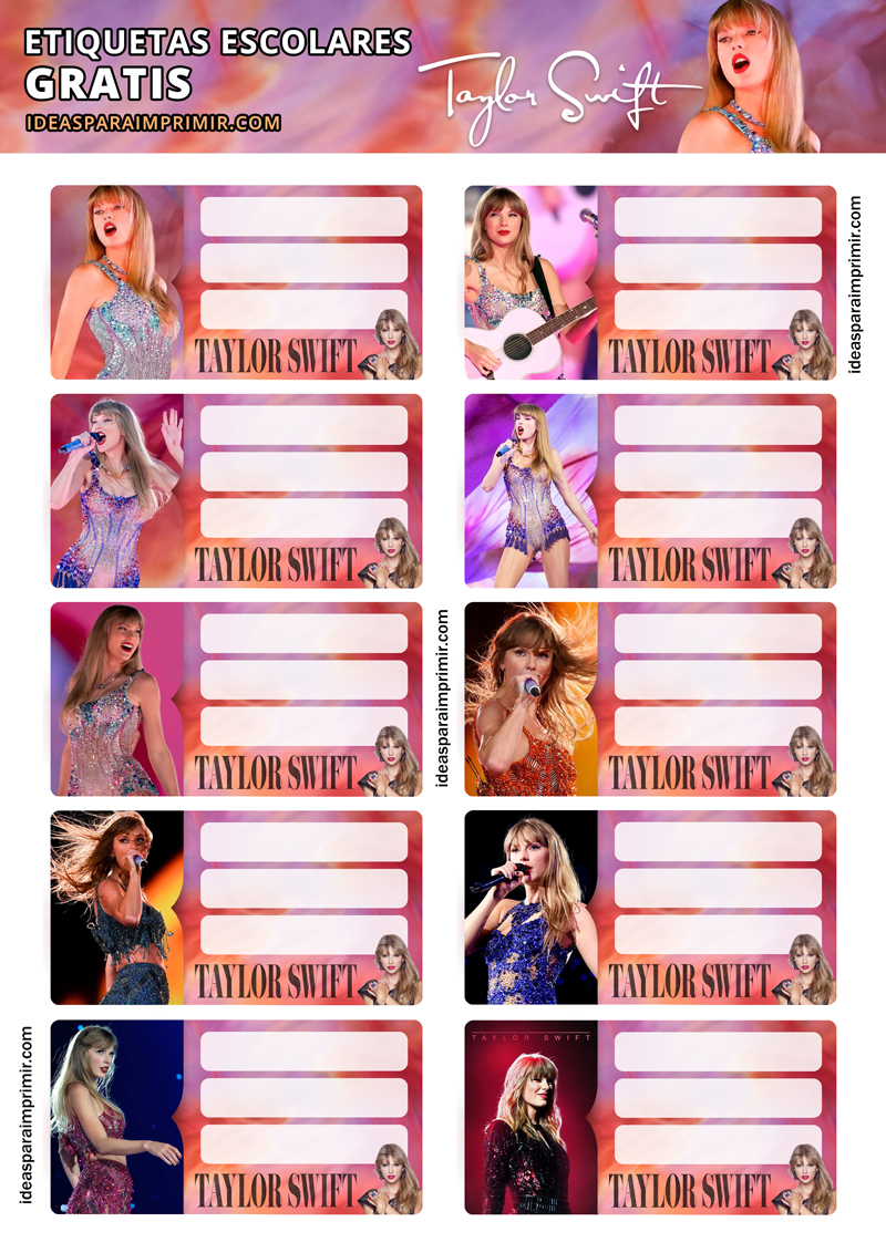 Etiquetas escolares Taylor Swift para imprimir gratis