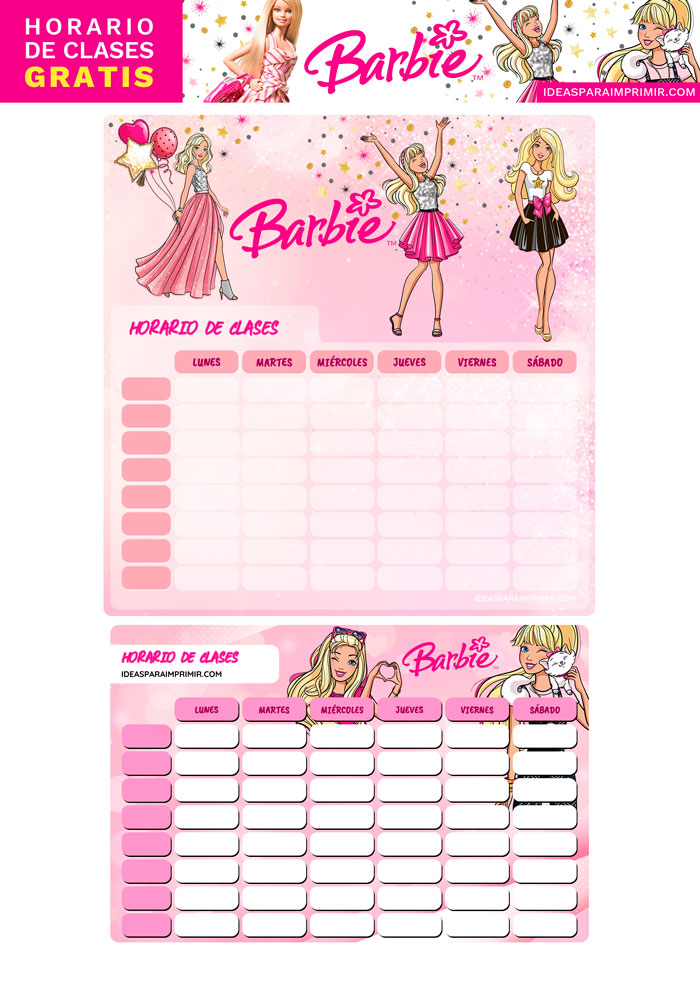 Horario escolar de Barbie gratis