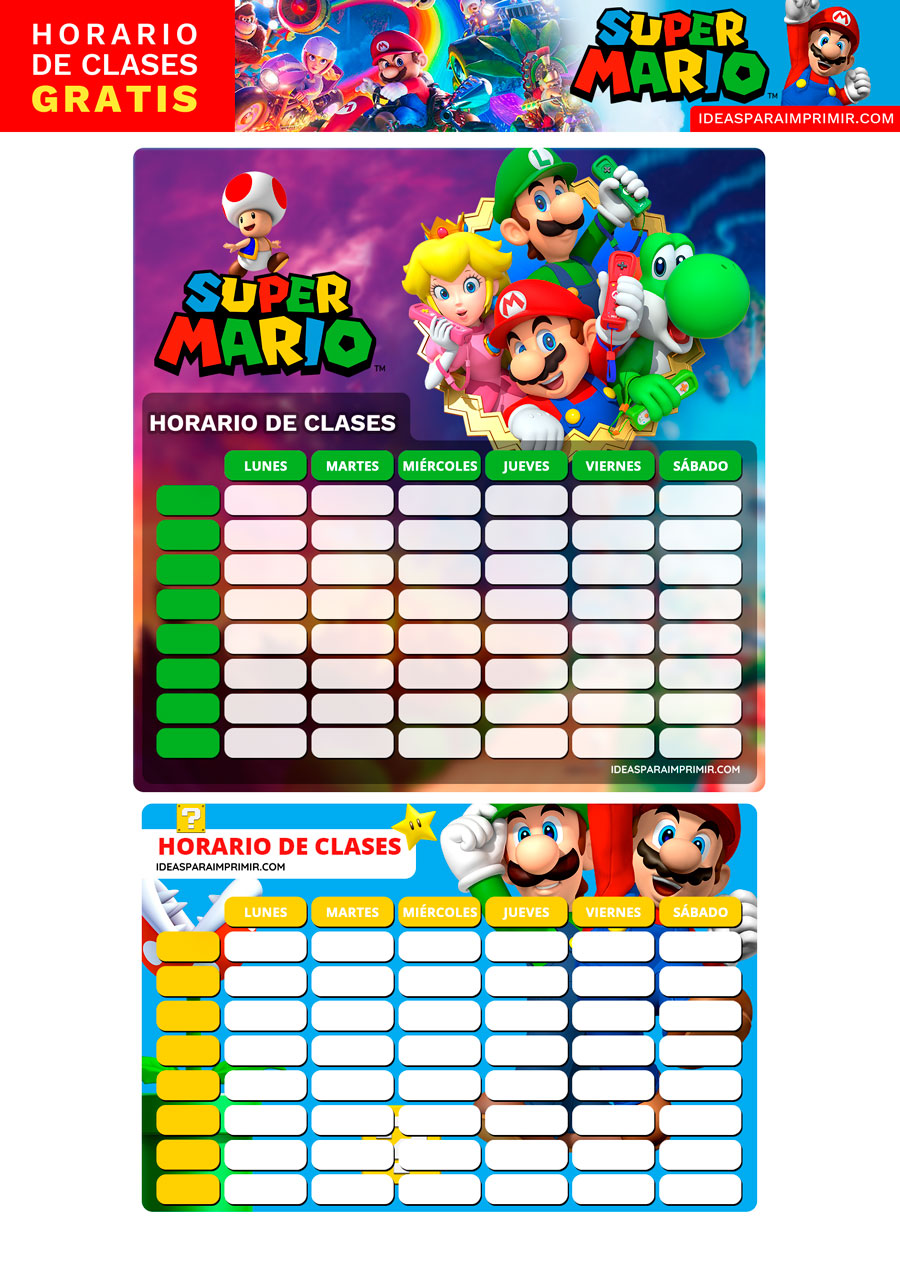 Horario escolar de Mario Bros gratis