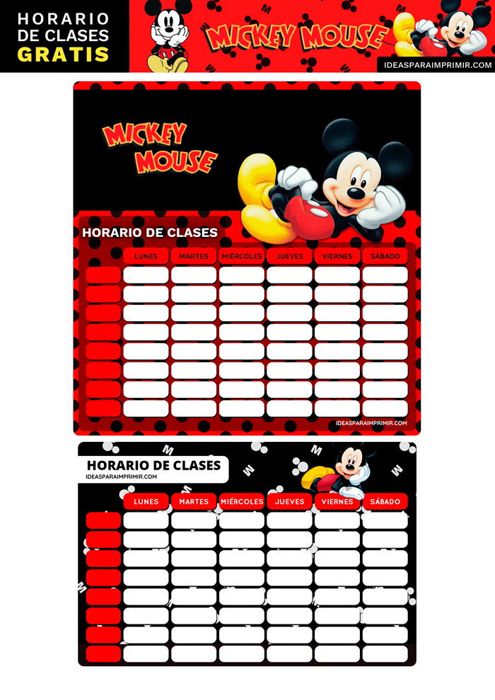 Horario escolar de Mickey gratis