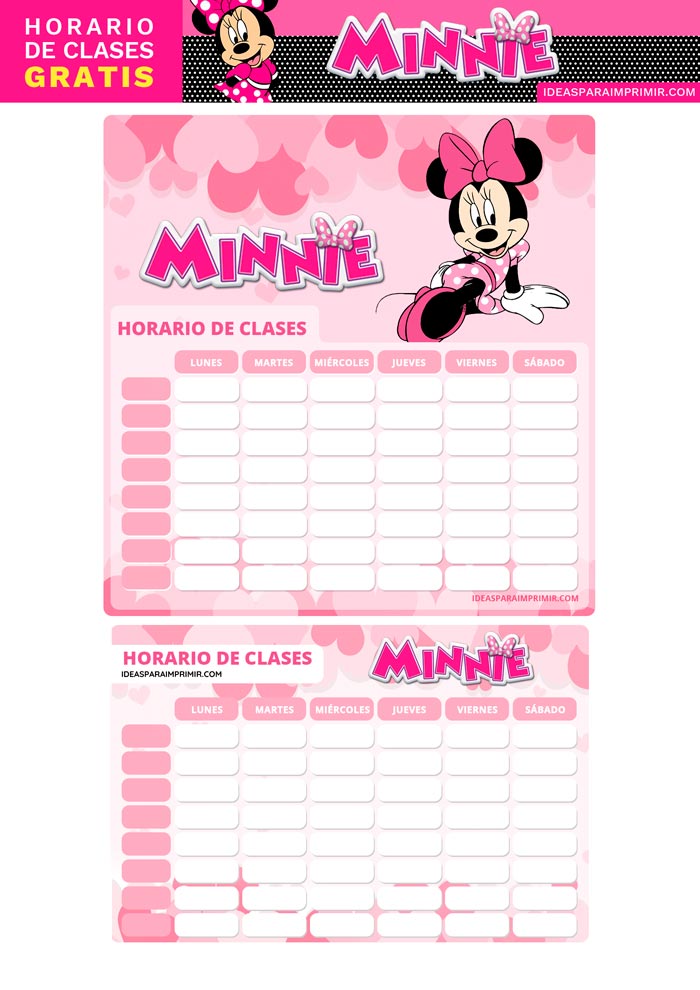 Horario escolar de Minnie Mouse gratis