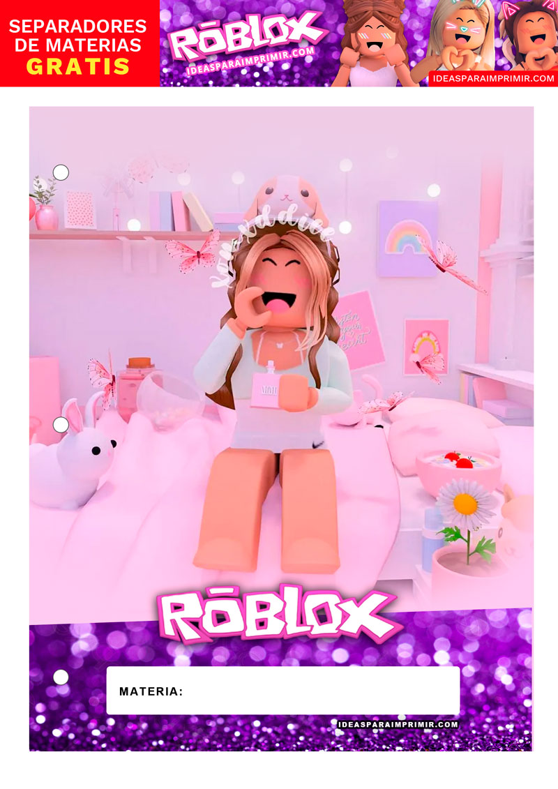 Carátulas o Asignaturas escolares de Roblox Girls o Roblox Niñas para imprimir gratis