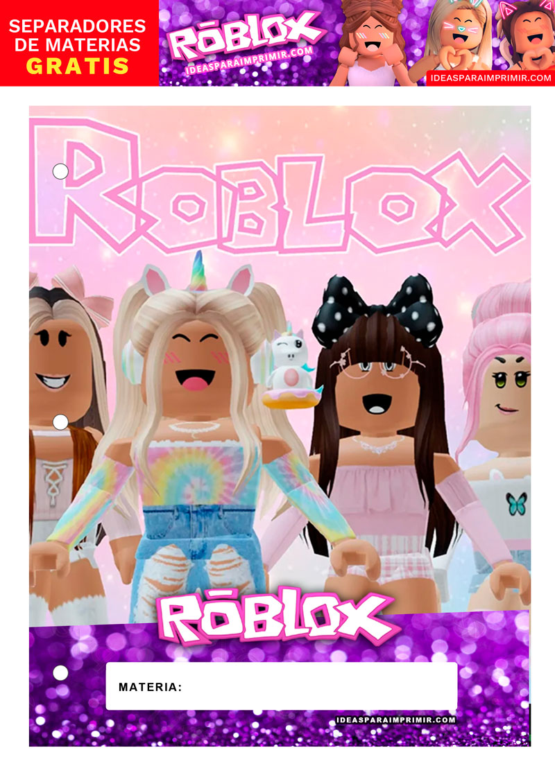 Portadas de materias de Roblox Girls o Roblox Niñas para imprimir gratis