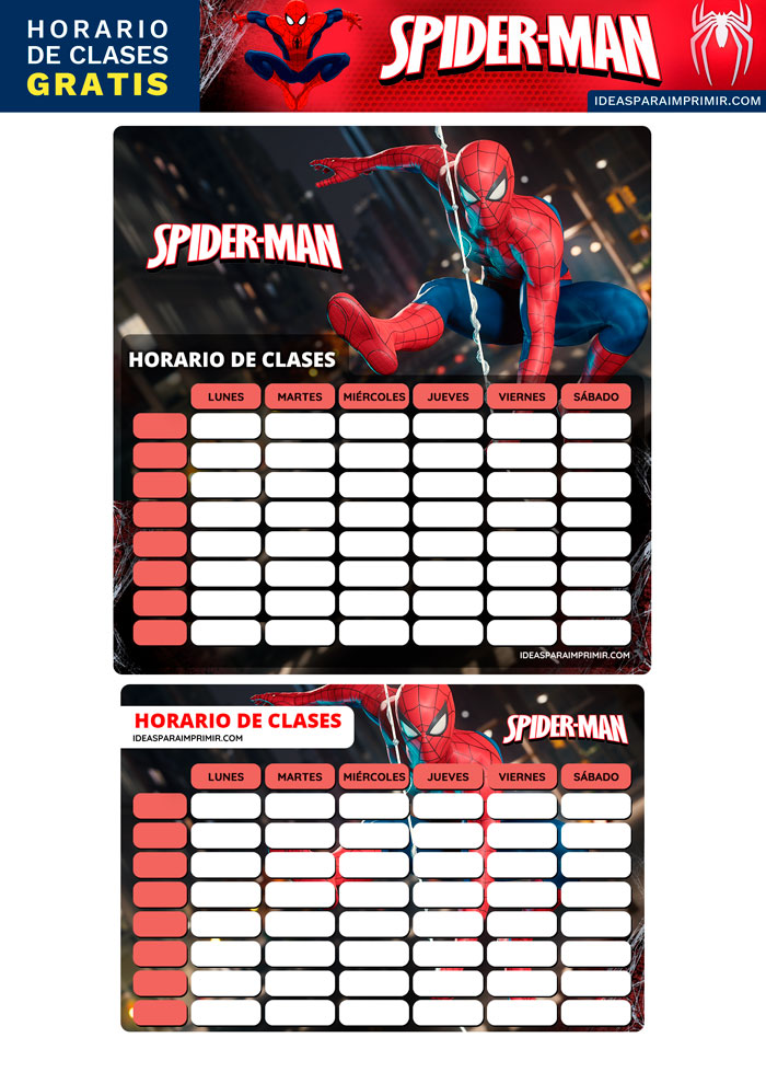 Horario escolar de Spiderman gratis