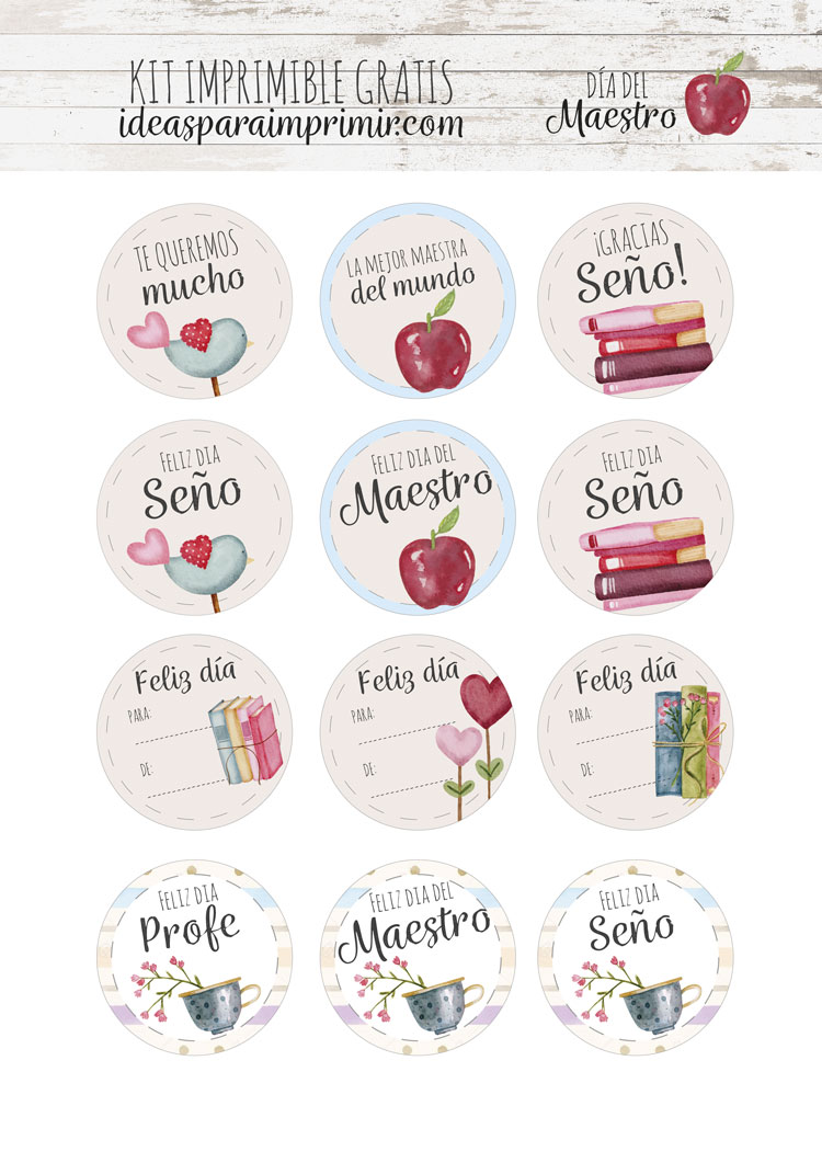 Etiquetas, stickers autoadhesivos con frases Día del Maestro