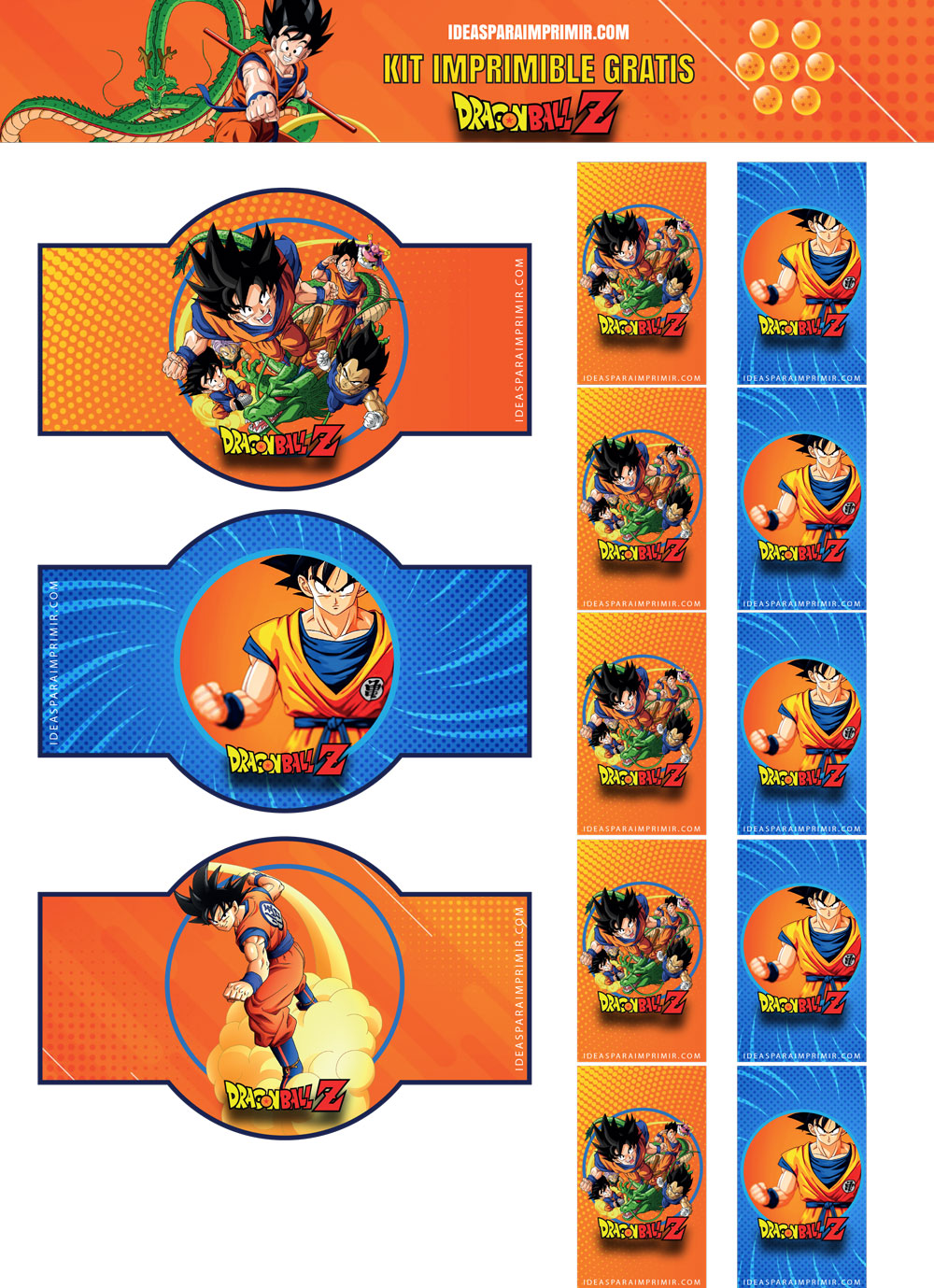 KIT de cumpleaños de DRAGON BALL (Goku y Vegeta) imprimible GRATIS. Incluye  +20 invitaciones editables!! - Ideas para imprimir