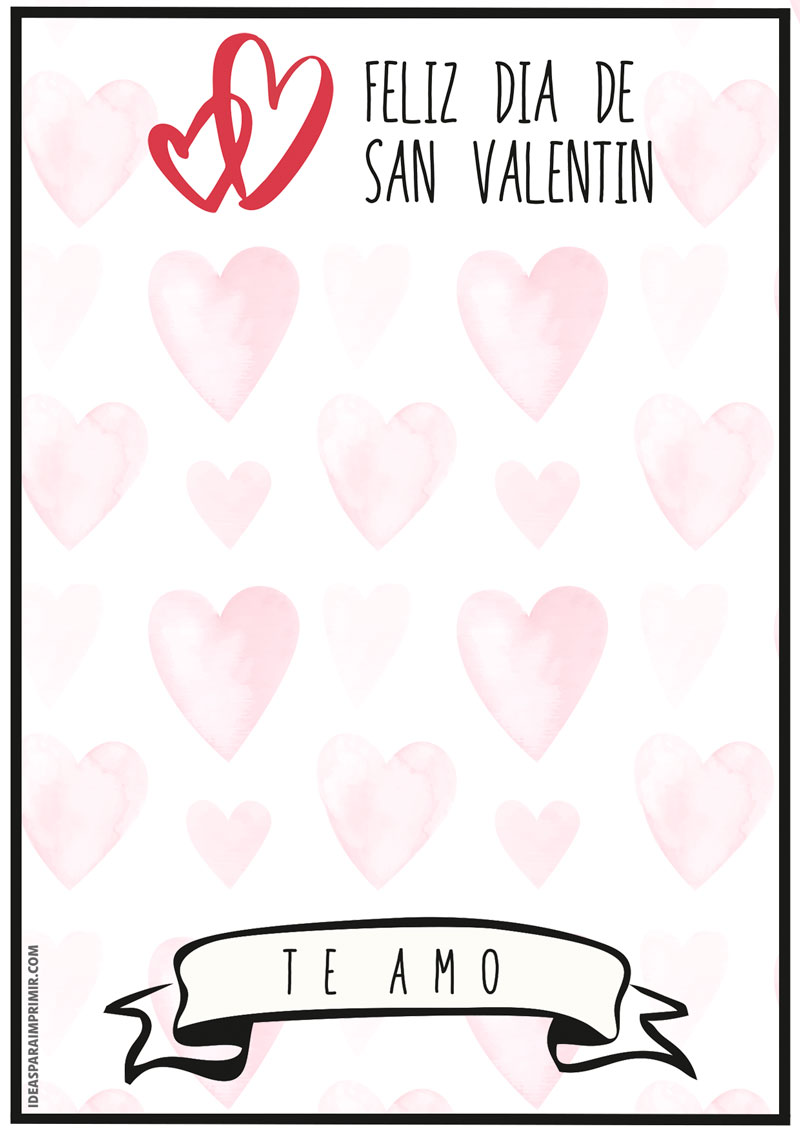 Hojas para San Valentín para imprimir gratis decoradas con corazones