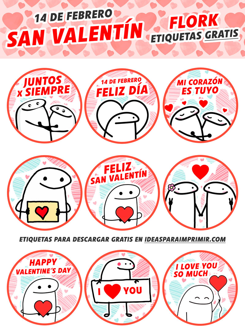 Etiquetas de Flork para San Valentín, Día de los Enamorados para imprimir gratis