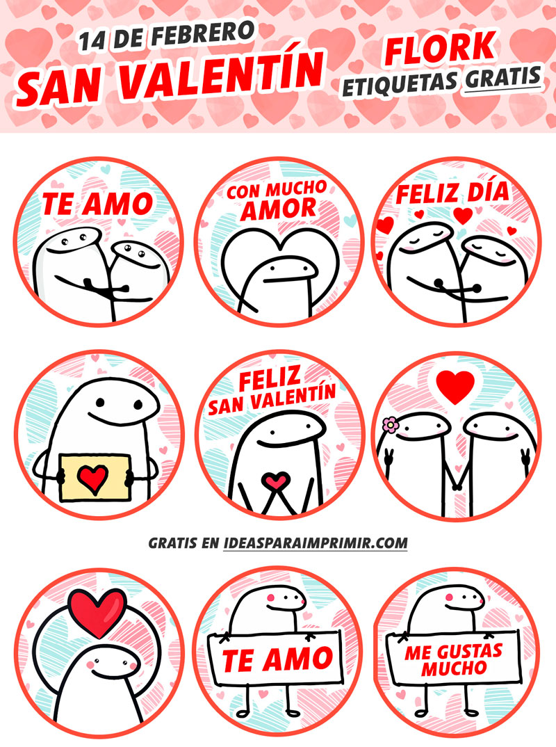 Etiquetas de Flork para San Valentín, Día de los Enamorados para imprimir gratis