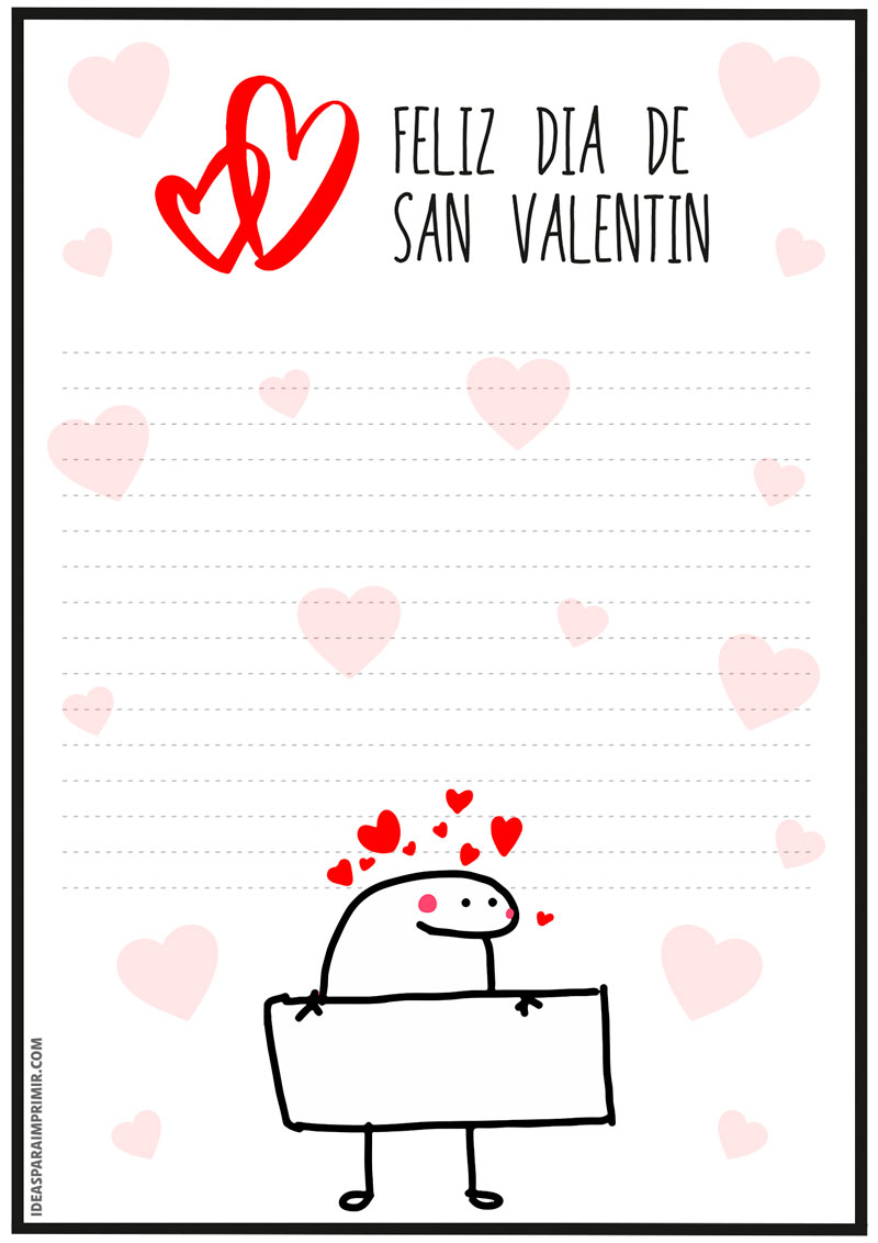 Hoja decorada, plantilla o carta de Flork San Valentín para imprimir gratis
