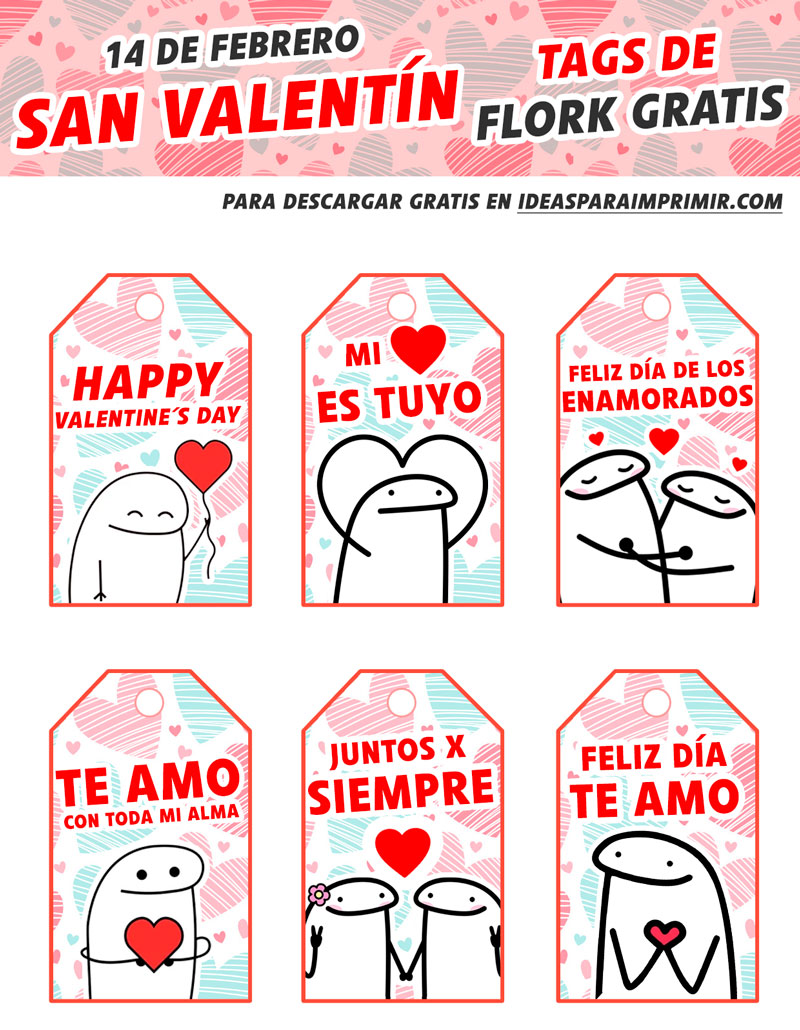 Tags de Flork para San Valentín, Día de los Enamorados para imprimir gratis