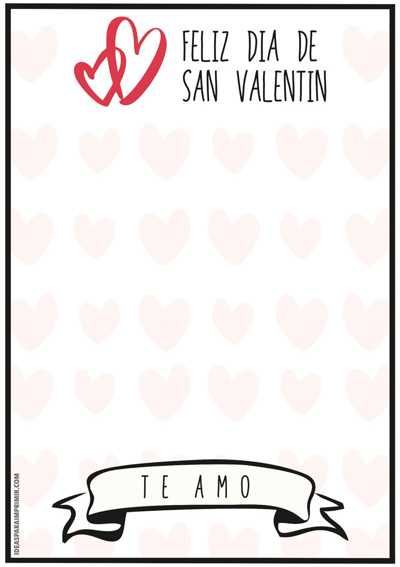 Hojas para San Valentín para imprimir gratis decoradas con corazones
