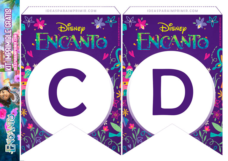 Banderines de Encanto con letras y números para imprimir gratis