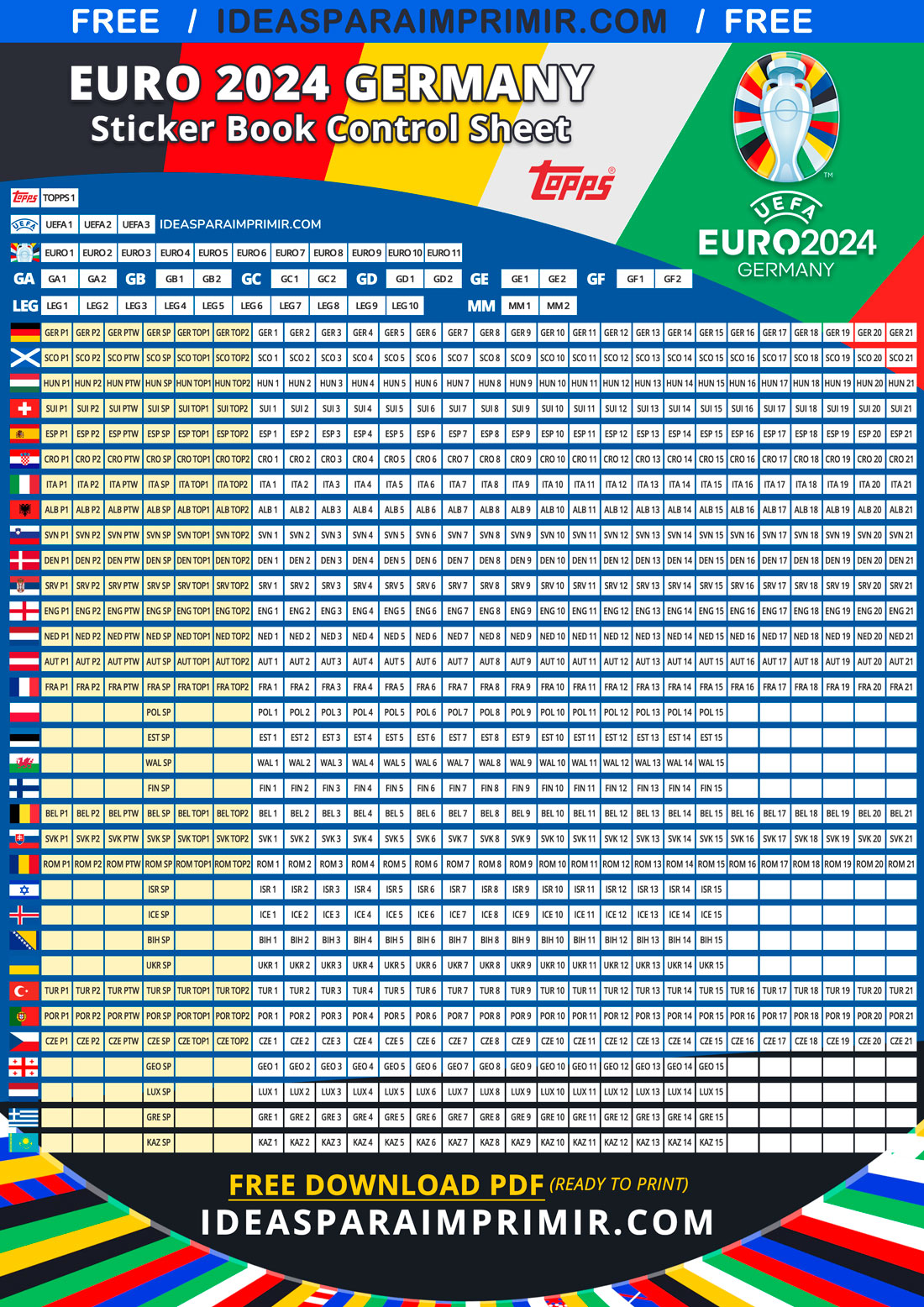 Sticker control sheet UEFA EURO 2024 GERMANY