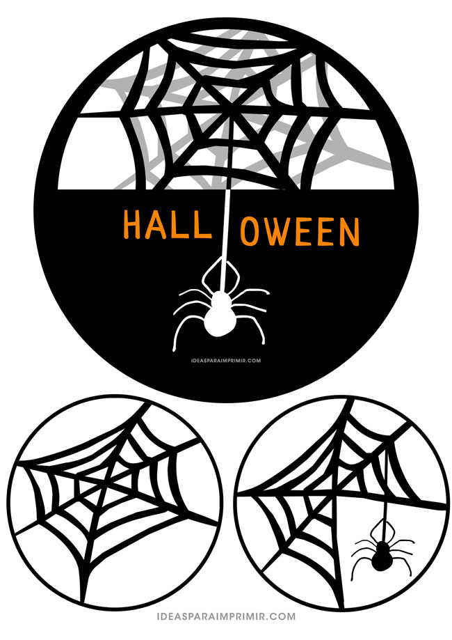Círculos, stickers arañas y telas de arañas Halloween