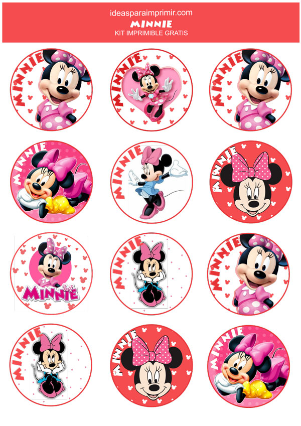 Toppers, stikers, círculos Minnie Mouse