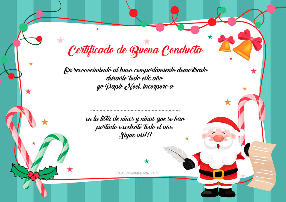 Certificado de buena conducta otorgado por Papá Noel