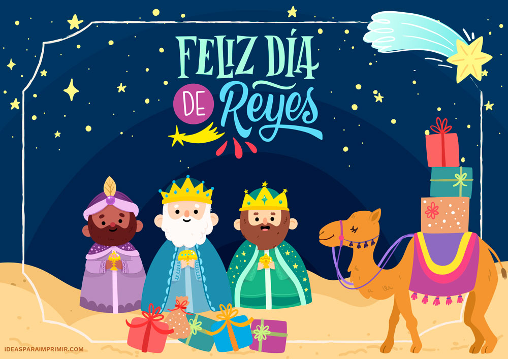 Poster con frase 'Feliz Día de Reyes'