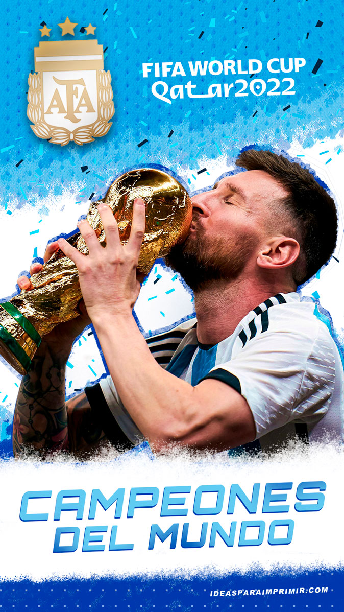 Wallpaper de Messi en la selección Argentina de fútbol Campeones del mundo, FIFA World Cup Qatar 2022 - Lionel Messi - Escudo AFA